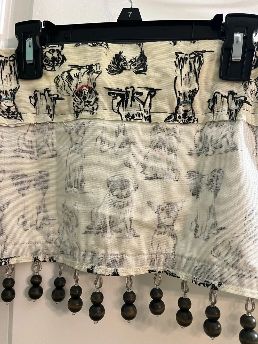 Dog Print Valance with Beaded Trim - Cream and Black